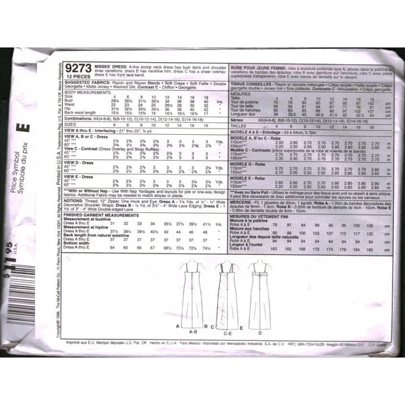 McCalls 9273 Sewing Pattern Misses A-Line Scoop Neck Dress Size 14-18 Vtg CUT - Picture 2 of 2